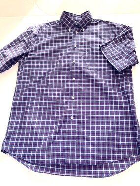 Jos. A. Bank Short-Sleeve Plaid Button-Down Shirt in Navy and burgundy